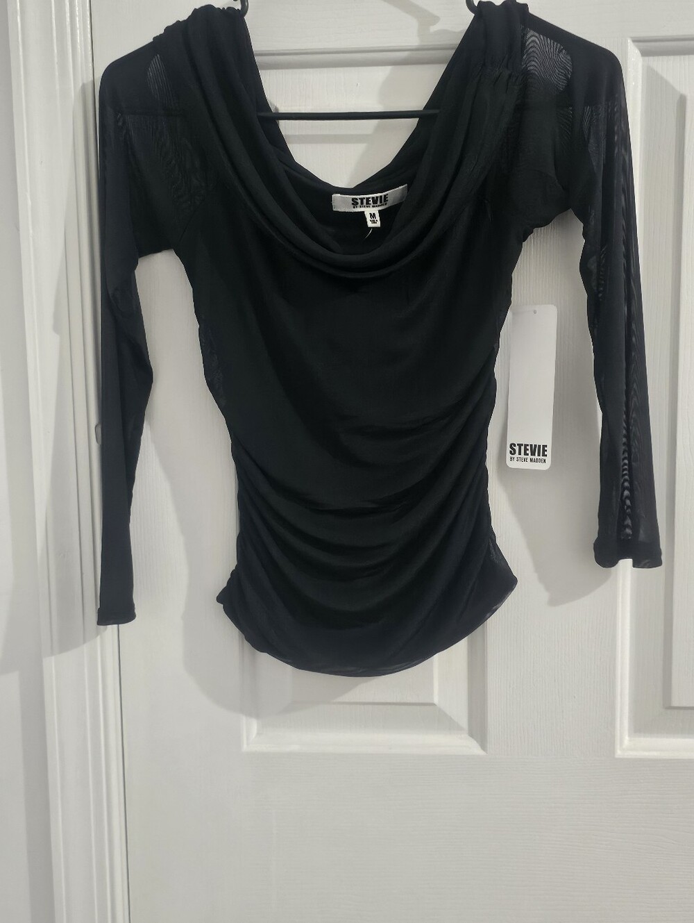 Stevie Steve Madden Juniors M Black Mesh Cowl Neck Ruched Top Y2K NWT